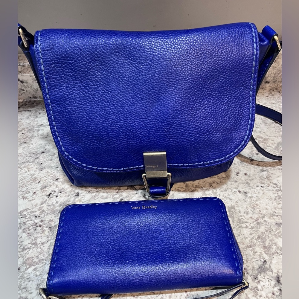 Beautiful royal blue Vera Bradley shoulder bag with matching wristlet wallet